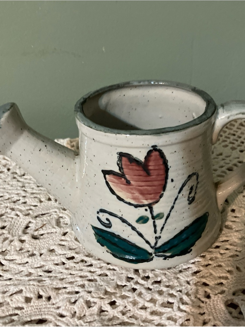 Vtg Floral Watering Can Ceramic Flower Pot